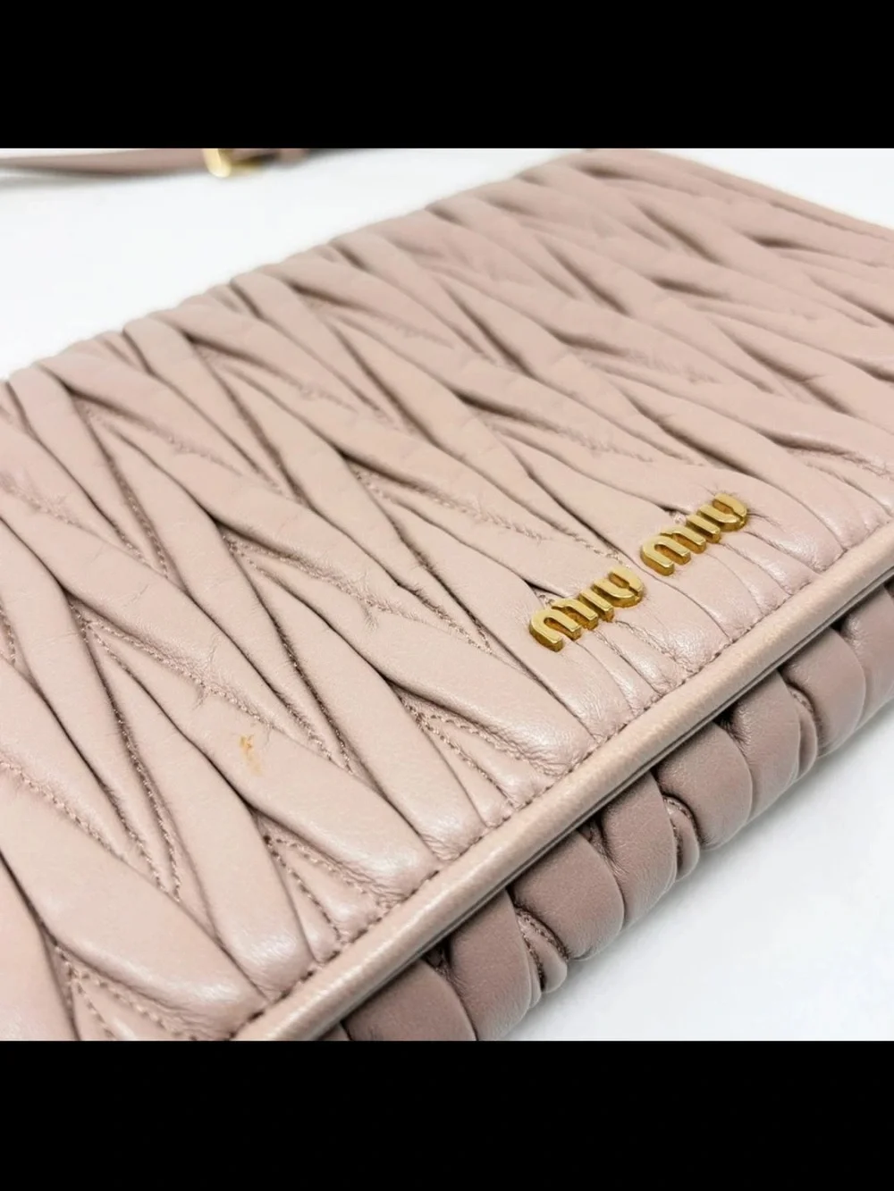 Miu Miu Quilted Matelassé Leather Crossbody in Taupe